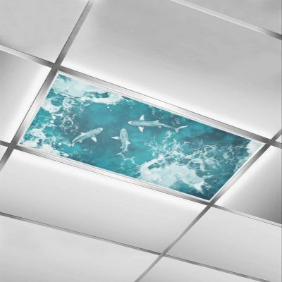 1 PCS Fluorescent Light Covers - Summer Nautical Marine Shark Magnetic Light Filters for Ceiling Light,Watercolor Underwater Creature Light Shade Panel for Office Classroom Home Decor,4 x 2 Feet
