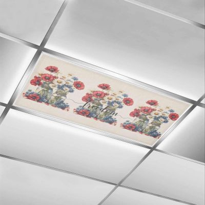 1 PCS Fluorescent Light Covers - Independence Day Vintage Flower Magnetic Light Filters for Ceiling Light,Watercolor American Floral Light Shade Panel for Office Classroom Home Decor,4 x 2 Feet