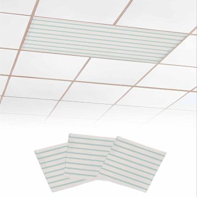 3 PCS Fluorescent Light Covers - Abstract Teal Stripe Geometric Art Magnetic Light Filters for Ceiling Light,Modern Pinstripes on Beige Light Shade Panel for Office Classroom Home Decor,4 x 2 Feet