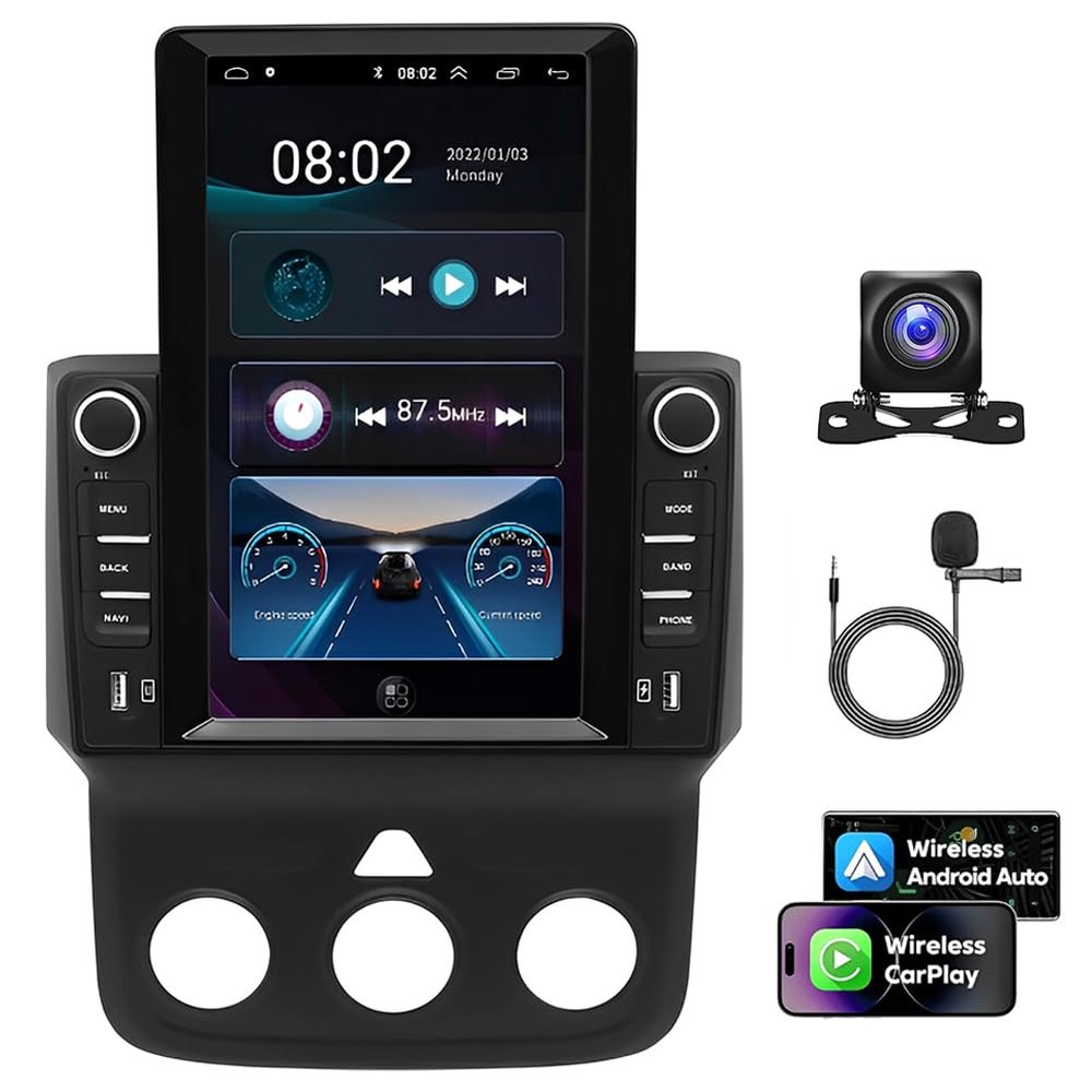 4+64G 9.7" Car Audio Stereo for Dodge for Ram 2013-2019 w/GPS Navi, 2018 2017 2016 2015 2014 w/carplay w/Android 14 AutoDouble Din Car Radio Receiver w/WiFi w/Bluetooth, SWC, HD Backup Camera