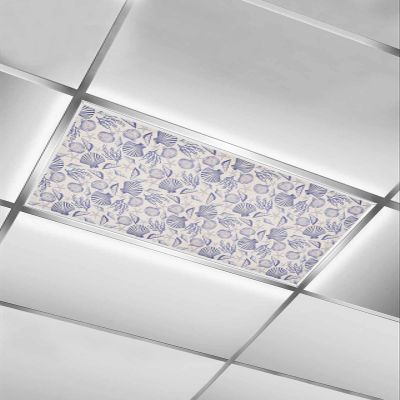1 PCS Fluorescent Light Covers - Marine Starfish Shell Coral Magnetic Light Filters for Ceiling Light,Watercolor Ocean Life on Burlap Light Shade Panel for Office Classroom Home Decor,4 x 2 Feet
