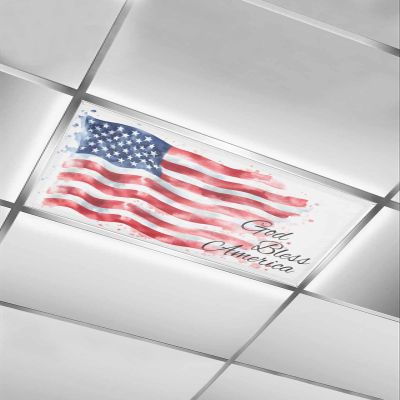 1 PCS Fluorescent Light Covers - Independence Day USA Flag Bless Text Magnetic Light Filters for Ceiling Light,Watercolor Star and Stripe Light Shade Panel for Office Classroom Home Decor,4 x 2 Feet