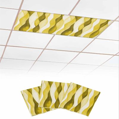 3 PCS Fluorescent Light Covers - Minimalist Yellow Wave Stripe Magnetic Light Filters for Ceiling Light,Abstract Color Gradient Art Light Shade Panel for Office Classroom Home Decor,4 x 2 Feet