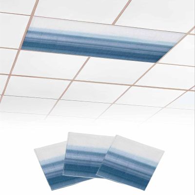 3 PCS Fluorescent Light Covers - Abstract Haze Blue Gradient Magnetic Light Filters for Ceiling Light,Modern Minimalist Art Linen Light Shade Panel for Office Classroom Home Decor,4 x 2 Feet