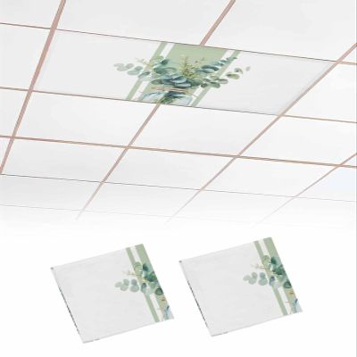 2 PCS Fluorescent Light Covers - Watercolor Eucalyptus Leaf Bottle Magnetic Light Filters for Ceiling Light,Pastoral Green Botanical Light Shade Panel for Office Classroom Home Decor,4 x 2 Feet