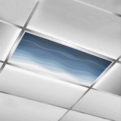 1 PCS Fluorescent Light Covers - Abstract Marine Blue Gradient Art Magnetic Light Filters for Ceiling Light,Ocean Spray Wave Stripe Light Shade Panel for Office Classroom Home Decor,4 x 2 Feet