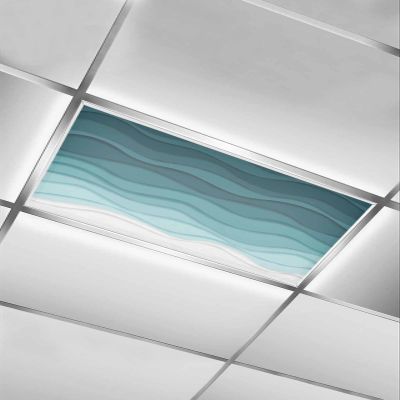 1 PCS Fluorescent Light Covers - Abstract Ocean Sea Wave Water Ripple Magnetic Light Filters for Ceiling Light,Turquoise Ombre Color Art Light Shade Panel for Office Classroom Home Decor,4 x 2 Feet