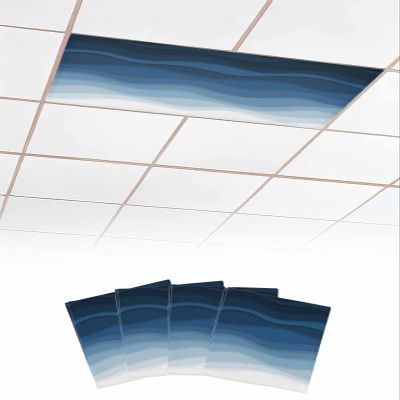 4 PCS Fluorescent Light Covers - Abstract Marine Blue Gradient Art Magnetic Light Filters for Ceiling Light,Ocean Spray Wave Stripe Light Shade Panel for Office Classroom Home Decor,4 x 2 Feet
