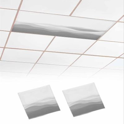 2 PCS Fluorescent Light Covers - Abstract Minimalist Gray Ombre Magnetic Light Filters for Ceiling Light,Modern Geometric Wave Stripe Light Shade Panel for Office Classroom Home Decor,4 x 2 Feet