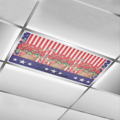 1 PCS Fluorescent Light Covers - USA Stars Stripe Floral Magnetic Light Filters for Ceiling Light,Independence Day American Flag Light Shade Panel for Office Classroom Home Decor,4 x 2 Feet