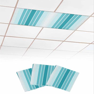 3 PCS Fluorescent Light Covers - Watercolor Ocean Turquoise Line Magnetic Light Filters for Ceiling Light,Modern Geometrical Stripe Art Light Shade Panel for Office Classroom Home Decor,4 x 2 Feet
