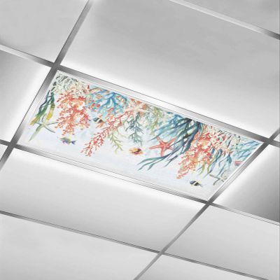 1 PCS Fluorescent Light Covers - Summer Watercolor Ocean Coral Magnetic Light Filters for Ceiling Light,Marine Life Starfish Seaweed Light Shade Panel for Office Classroom Home Decor,4 x 2 Feet