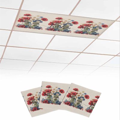 3 PCS Fluorescent Light Covers - Independence Day Vintage Flower Magnetic Light Filters for Ceiling Light,Watercolor American Floral Light Shade Panel for Office Classroom Home Decor,4 x 2 Feet