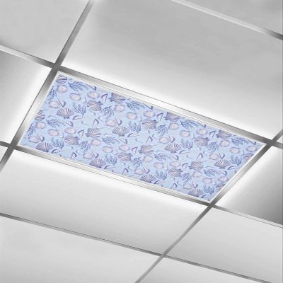 1 PCS Fluorescent Light Covers - Summer Ocean Coral Starfish Conch Magnetic Light Filters for Ceiling Light,Seamless Marine Life on Blue Light Shade Panel for Office Classroom Home Decor,4 x 2 Feet