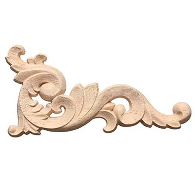 Yaregelun Wood Carved Decal Corner Onlay Applique Door Wall Decor 12 * 6cm Unpainted