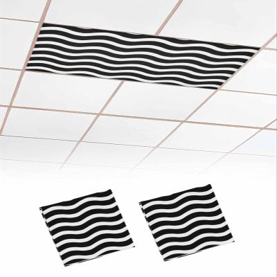 2 PCS Fluorescent Light Covers - Abstract Water Ripple Texture Magnetic Light Filters for Ceiling Light,Black White Stripe Wave Light Shade Panel for Office Classroom Home Decor,4 x 2 Feet