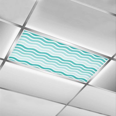 1 PCS Fluorescent Light Covers - Abstract Marine Cyan Water Ripple Magnetic Light Filters for Ceiling Light,Wavy Stripe Color Gradient Light Shade Panel for Office Classroom Home Decor,4 x 2 Feet