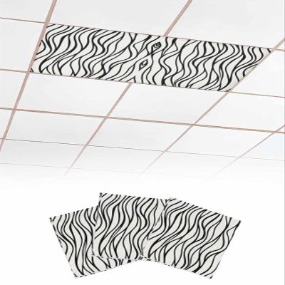 3 PCS Fluorescent Light Covers - Abstract Minimalist Stripe Art Magnetic Light Filters for Ceiling Light,Black Wave Line on White Light Shade Panel for Office Classroom Home Decor,4 x 2 Feet
