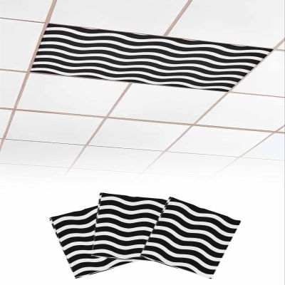 3 PCS Fluorescent Light Covers - Abstract Water Ripple Texture Magnetic Light Filters for Ceiling Light,Black White Stripe Wave Light Shade Panel for Office Classroom Home Decor,4 x 2 Feet
