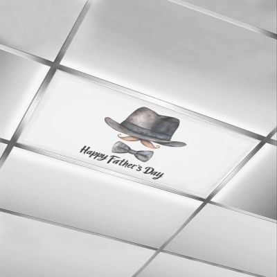 1 PCS Fluorescent Light Covers - Watercolor Hat Beard Bow Tie Magnetic Light Filters for Ceiling Light,Happy Father's Day Text on White Light Shade Panel for Office Classroom Home Decor,4 x 2 Feet