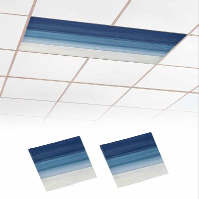 2 PCS Fluorescent Light Covers - Abstract Navy Blue Ombre Stripe Art Magnetic Light Filters for Ceiling Light,Modern Color Line Texture Light Shade Panel for Office Classroom Home Decor,4 x 2 Feet