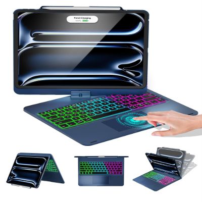 Baisla Case with Keyboard for iPad Pro 13-inch(M5/M4), iPad Air 13-inch(M4/M3/M2) & iPad Pro 12.9", Trackpad, 360 Rotatable, Rainbow Backlit Wireless Protective Case with Pencil Holder - Blue