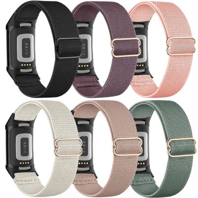 TUCOMO 6Pack Stretchy Nylon Bands Compatible with Fitbit Charge 6 / Charge 5 Bands, Loop Elastic Straps for Fitbit Charge 5/6 Men Women