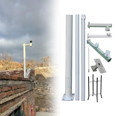 LXLZYXSF Security Cameras Outdoor Bracket Solar Panel Mount Post, Upright Surveillance Pole with Wire Hole, 4 Style Braces, Ground Cage, Galvanized Steel Column(H 600cm/19.6ft(3 Sections))