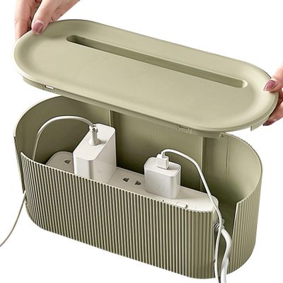 Cord Management Box, Cable Management Box with Lid & Slot, 12.2x5.3x4.9 inch Cord with Breathable Hole Base, Non Slip Cable Organizer to Hide Cords and Power Strip