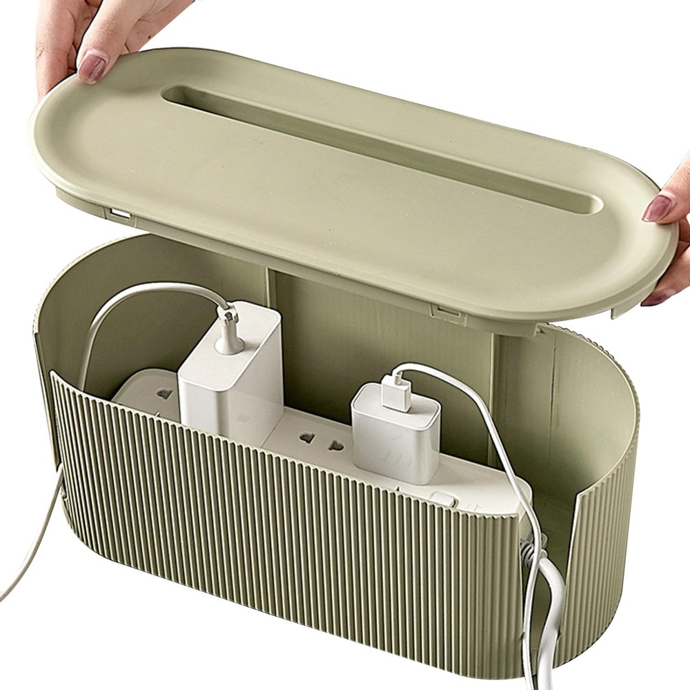 Cord Management Box, Cable Management Box with Lid & Slot, 12.2x5.3x4.9 inch Cord with Breathable Hole Base, Non Slip Cable Organizer to Hide Cords and Power Strip