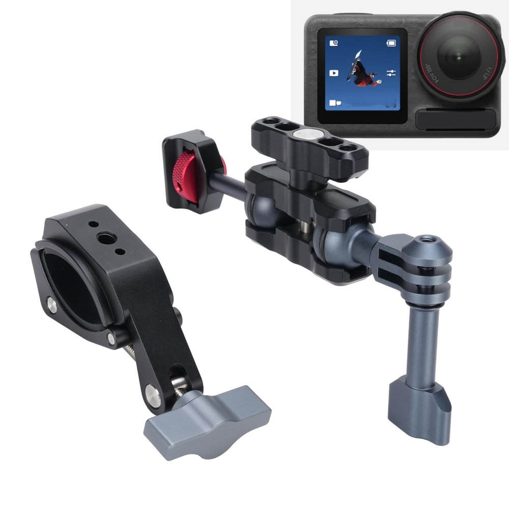 Action Camera Mount Clamp, Bike Motorcycle Handlebar Clamp Adapter for X4, Cameras with Double Claw Ports, for Action 5 Pro, 4, 3, Multi Angle Adjustable