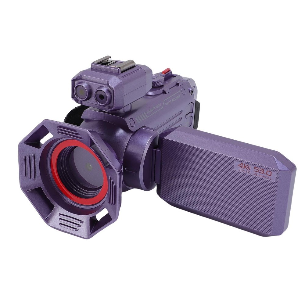 Camcorder Video Camera, Ultra HD 4K 53MP 50X Digital Zoom Vlogging Camera, Auto Focus, 3 Inch Screen 270 Degree Rotation, Hot Shoe, Support up to 512GB (Violet)