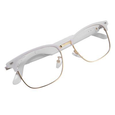 ASHATA Smart Glasses with Bluetooth Speaker for Men & Women, Wireless Bluetooth Glasses Built in Mic for Music & Call, White and Gold