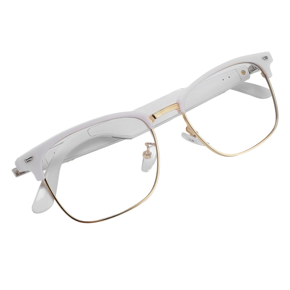 ASHATA Smart Glasses with Bluetooth Speaker for Men & Women, Wireless Bluetooth Glasses Built in Mic for Music & Call, White and Gold