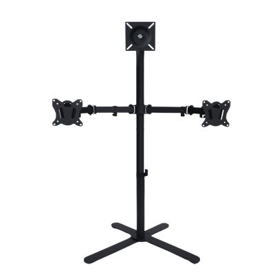 ERoomQ TV Stand Floor Triple Monitor Mount for 14-27 Inch TVs, Heavy-Duty Fully Adjustable Arms with Max 100x100mm, Holds 3 Screens