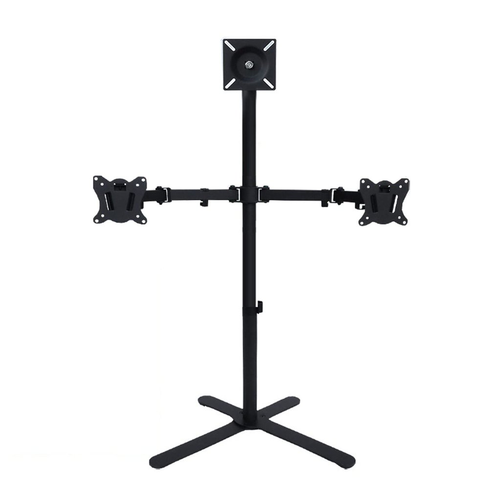 ERoomQ TV Stand Floor Triple Monitor Mount for 14-27 Inch TVs, Heavy-Duty Fully Adjustable Arms with Max 100x100mm, Holds 3 Screens