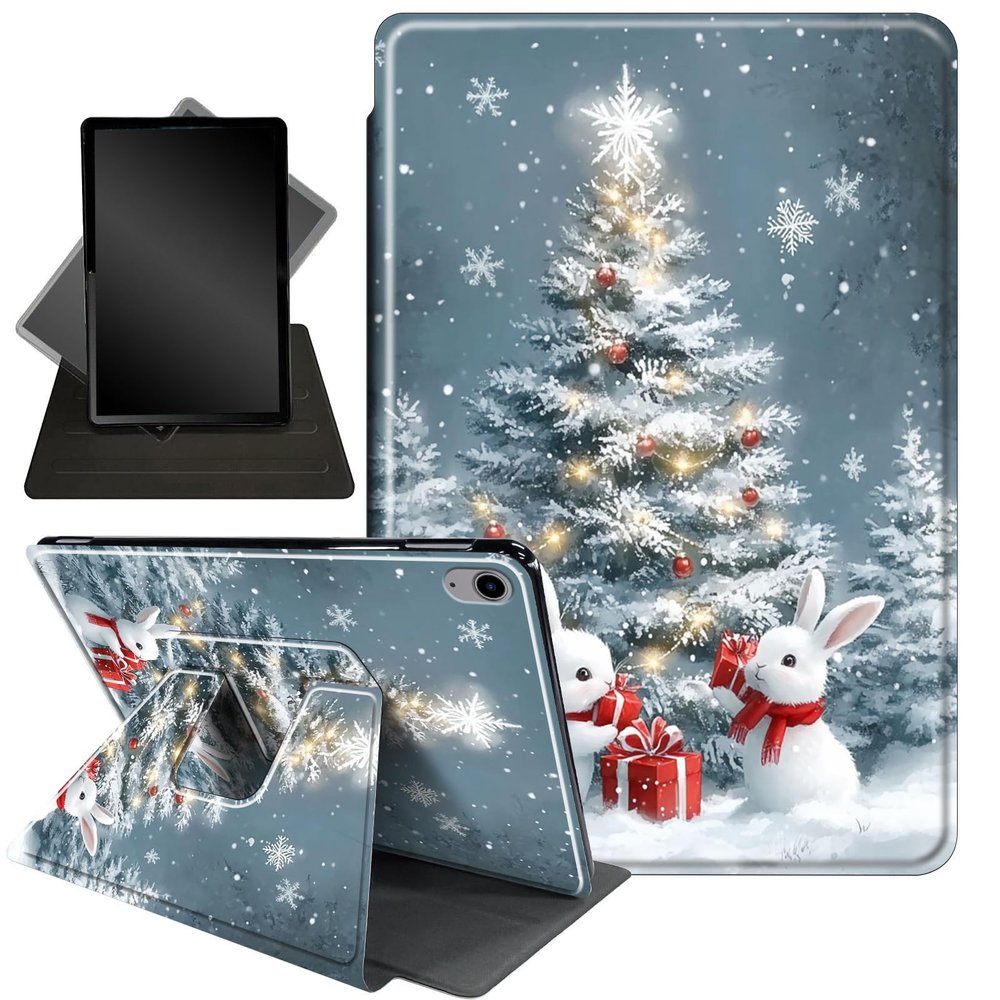 for iPad Air 11 Inch Case (M3/M2-2025/2024), iPad Air 5th Generation 2022/4th Gen 2020 10.9 Inch,360 Degree Rotating Stand Smart Protective Cover Case,Rabbit and Christmas Tree