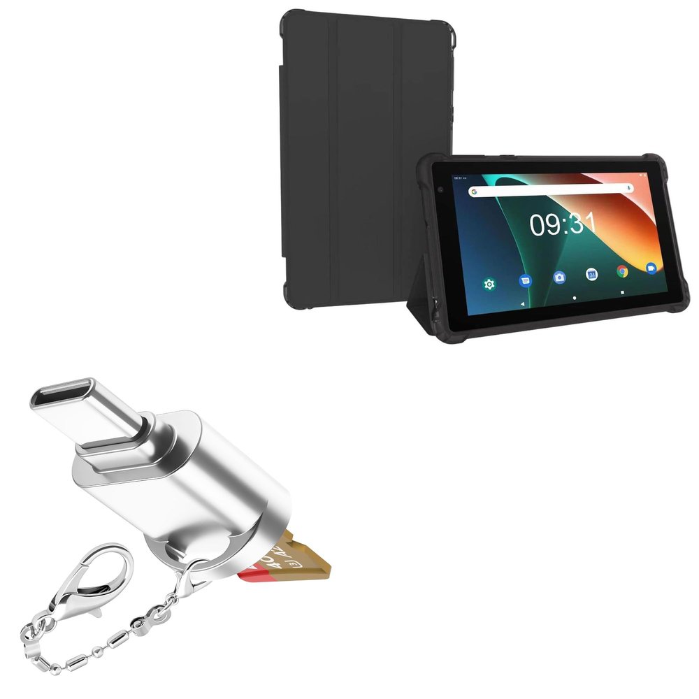 BoxWave Adapter Compatible with NOVOJOY Q2 Android 11 Tablet (7 in) - Micro SD Card miniReader, USB Type-C OTG Reader USB3.0 Adapter Keychain - Metallic Silver