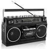Retro Classic 80s Style Portable Boombox with Cassette Player Recorder, AM/FM/SW1/SW2 Radio, Bluetooth, USB/Micro SD Slots, Headphone Jack, 24W Dual Full-Range High Bass Speakers view 1