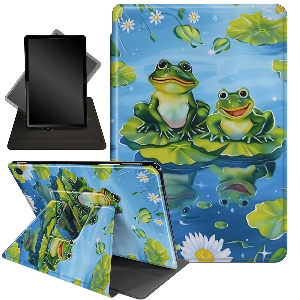 Case for All-New Amazon Fire HD 10 and 10 Plus Tablet (13th/11th Generation, 2023/2021 Release),360 Degree Rotating Stand Smart Protective Cover Case,Floral and Frog