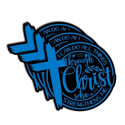 (3Pcs) Can Do All Things Through Christ Who Strengthens Me - Inspirational Christian Sticker, Motivational Gifts for Believers, Faith-Based Decor for Laptops, Water Bottles & More 3"x2.3" (Blue)