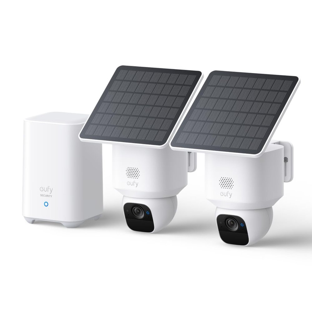 eufy Security SoloCam E30, 2-Cam Kit, Security Cameras Wireless Outdoor, Solar Camera Outdoor Wireless, 360 Pan, AI Tracking, 2K Clarity, No Monthly Fee (Renewed)