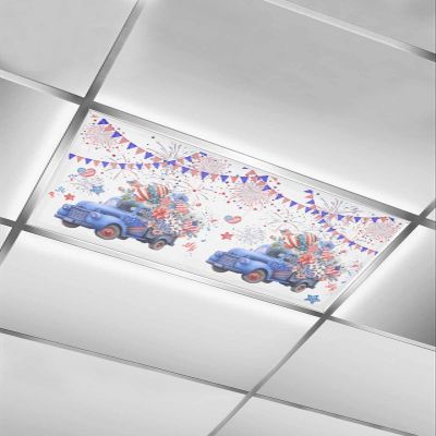 Fluorescent Light Covers for Drop Ceiling Independence Day Blue Farm Truck Magnetic Light Filters, Patriotic Celebrations Flag Flower Ceiling Shade Filters for Home Classroom Office,2x4 ft,1Pack