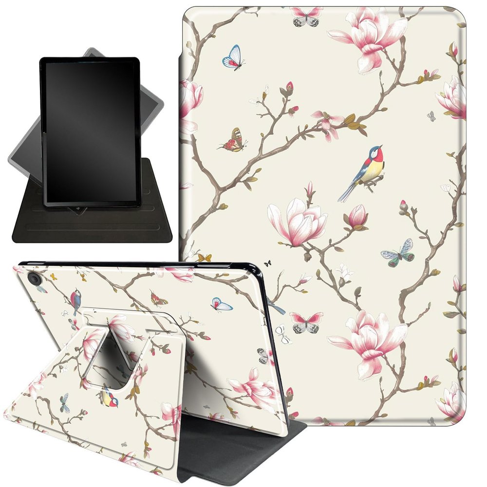 Case for Kindle Fire HD 8 & Fire HD 8 Plus Tablet (12th Generation 2024/2022 & 10th Generation 2020 Release),360 Degree Rotating Stand Smart Protective Cover Case,Floral and Birds
