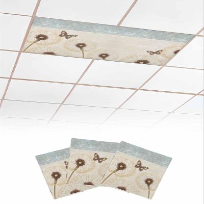 TvonTa Tey Fluorescent Light Covers for Drop Ceiling Vintage Dandelion Butterfly Magnetic Light Filters, Watercolor Country Art Ceiling Shade Filters for Home Classroom Office,2x4 ft,3Packs