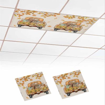 Fluorescent Light Covers for Drop Ceiling Watercolor Fall Orange Truck Squirrel Magnetic Light Filters, Autumn Pumpkin Leaf Sunflower Ceiling Shade Filters for Home Classroom Office,2x4 ft,2Packs