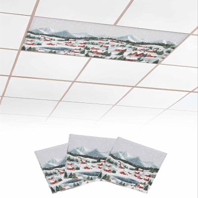 Fluorescent Light Covers for Drop Ceiling Winter Town Snowy Green Pine Tree Magnetic Light Filters, Simple Mount Christmas Snow Scene Ceiling Shade Filters for Home Classroom Office,2x4 ft,3Packs