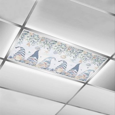 Fluorescent Light Covers for Drop Ceiling Blue Summer Ocean Coastal Gnome Magnetic Light Filters, Botanical Leaves Seashell Vines Ceiling Shade Filters for Home Classroom Office,2x4 ft,1Pack