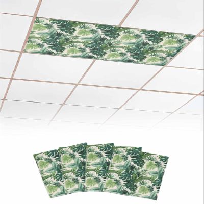 Fluorescent Light Covers for Drop Ceiling Tropical Palm Leaf Magnetic Light Filters, Retro Green Jungle Plant Ceiling Shade Filters for Home Classroom Office,2x4 ft,4Packs
