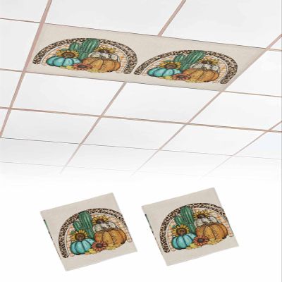 Fluorescent Light Covers for Drop Ceiling Sketch Western Thanksgiving Plant Magnetic Light Filters, Pumpkin Sunflower Cactus Linen Ceiling Shade Filters for Home Classroom Office,2x4 ft,2Packs